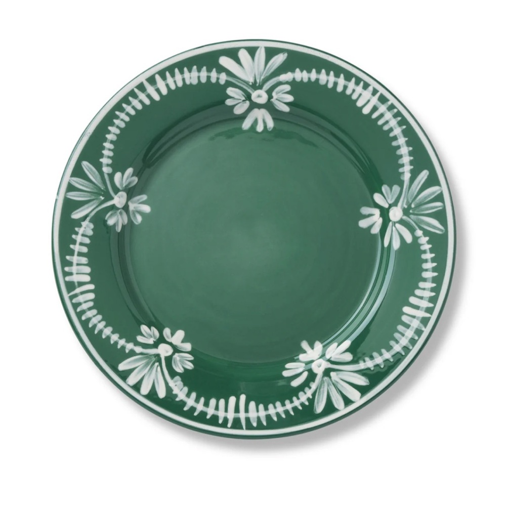NWT - AERIN - DINNER PLATE WITH WHITE FLORAL TRIM IN CYPRESS